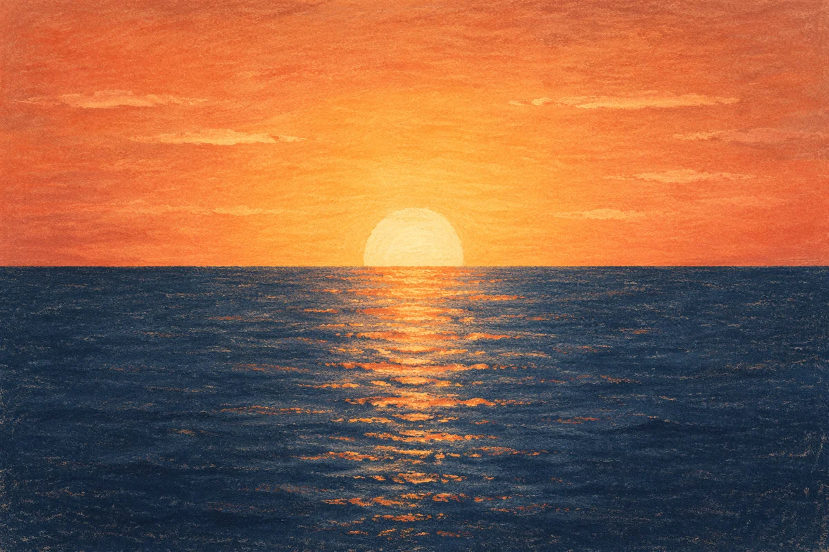 Golden Sunrise Over Calm Ocean Horizon