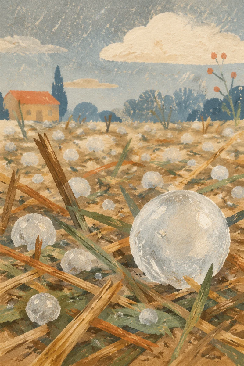 Hail Stones on Storm-Damaged Grass