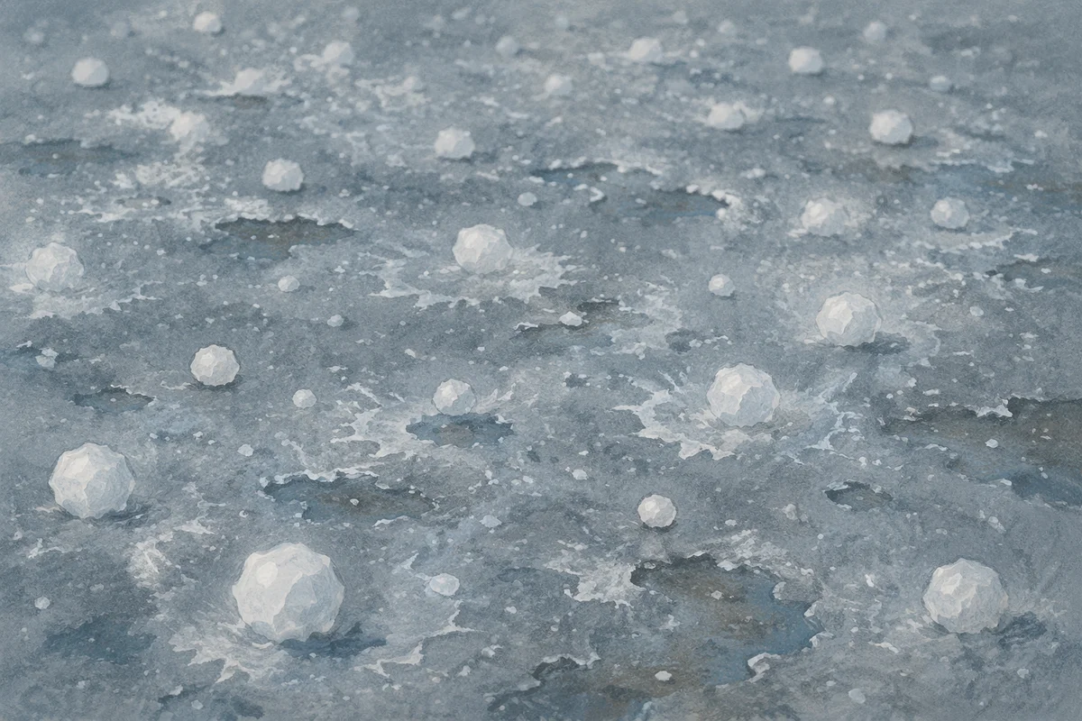 Hailstones on Frozen Winter Surface