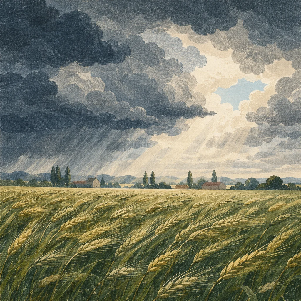 Rural Farmland Beneath Approaching Hailstorm Clouds