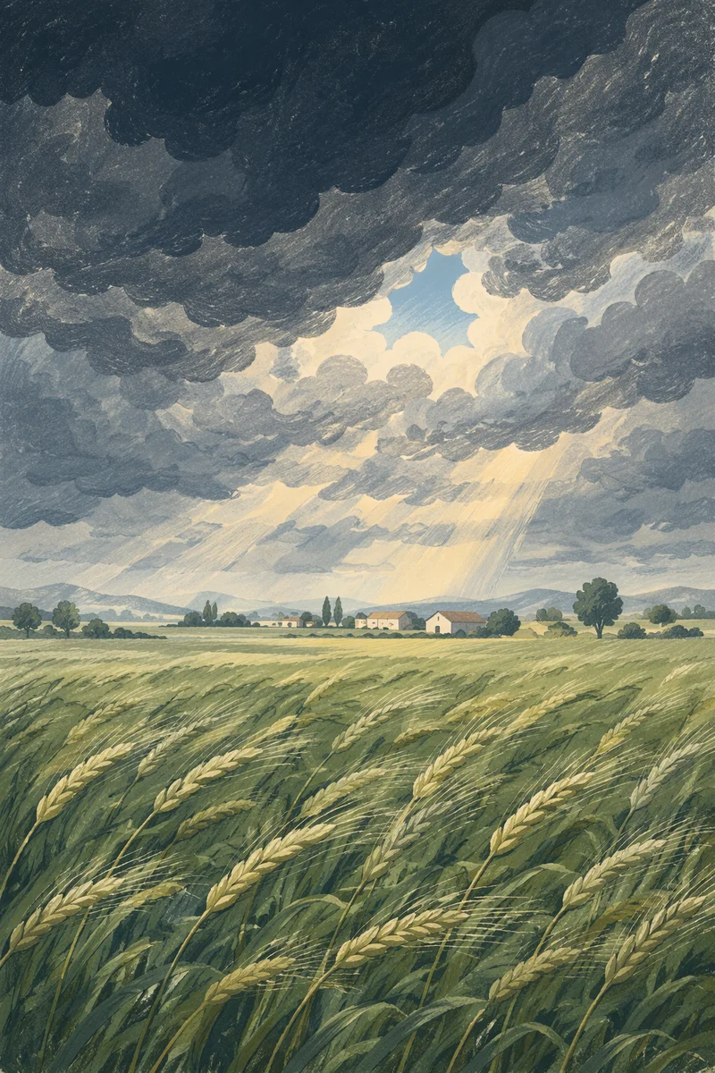 Rural Farmland Beneath Approaching Hailstorm Clouds