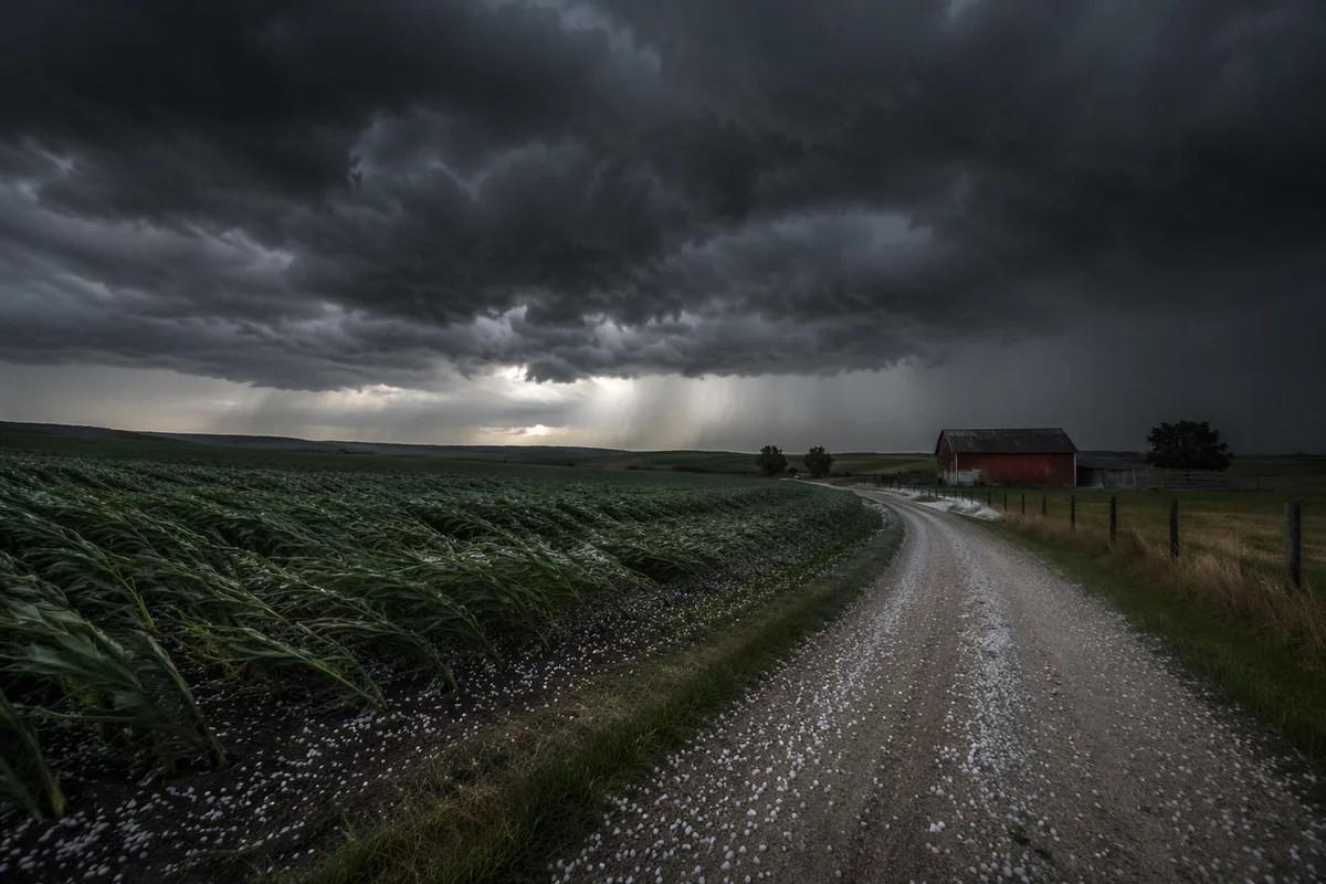 Rural Farmland Beneath Approaching Hailstorm Clouds