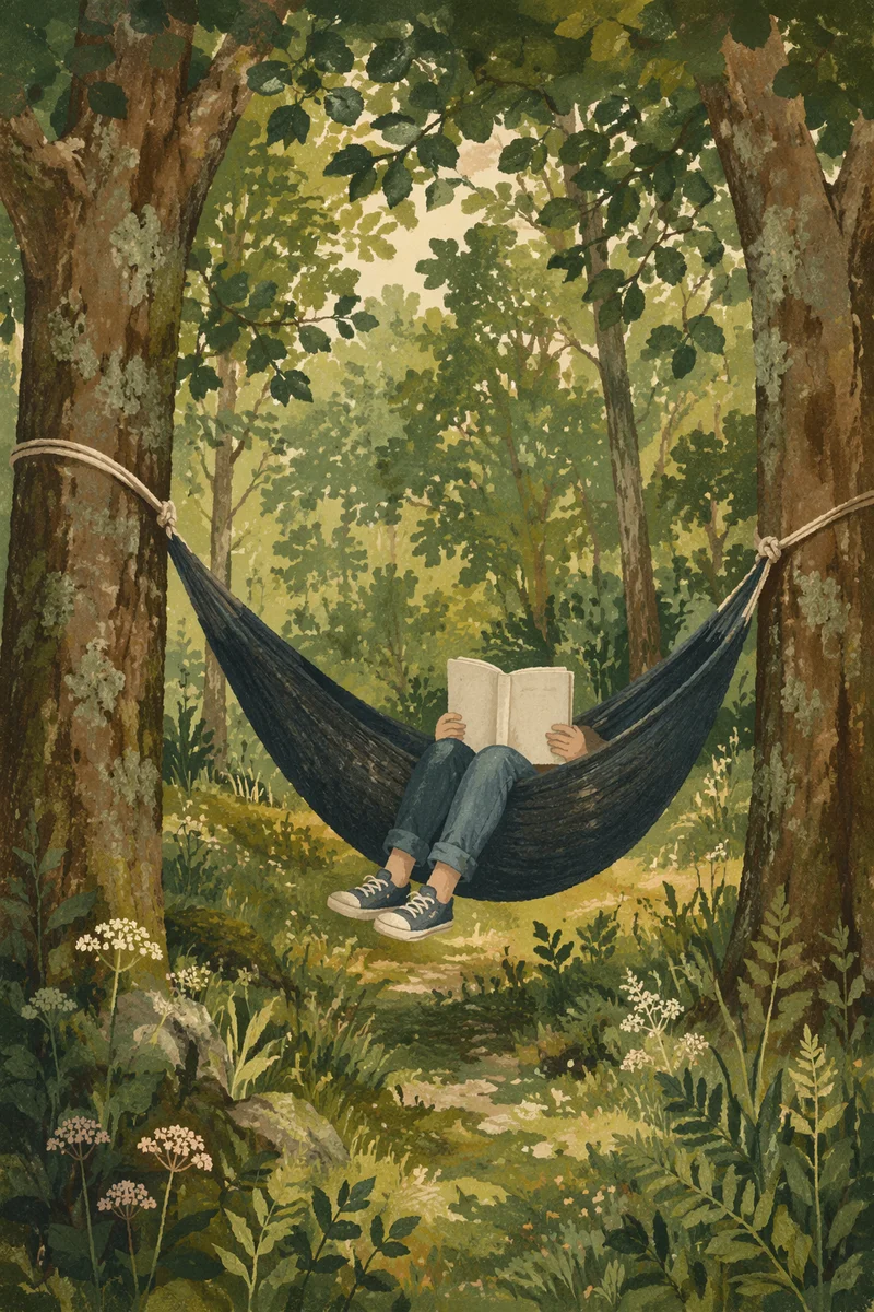 Peaceful Forest Hammock Reading Retreat
