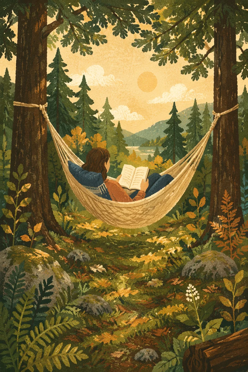 Peaceful Forest Hammock Reading Retreat