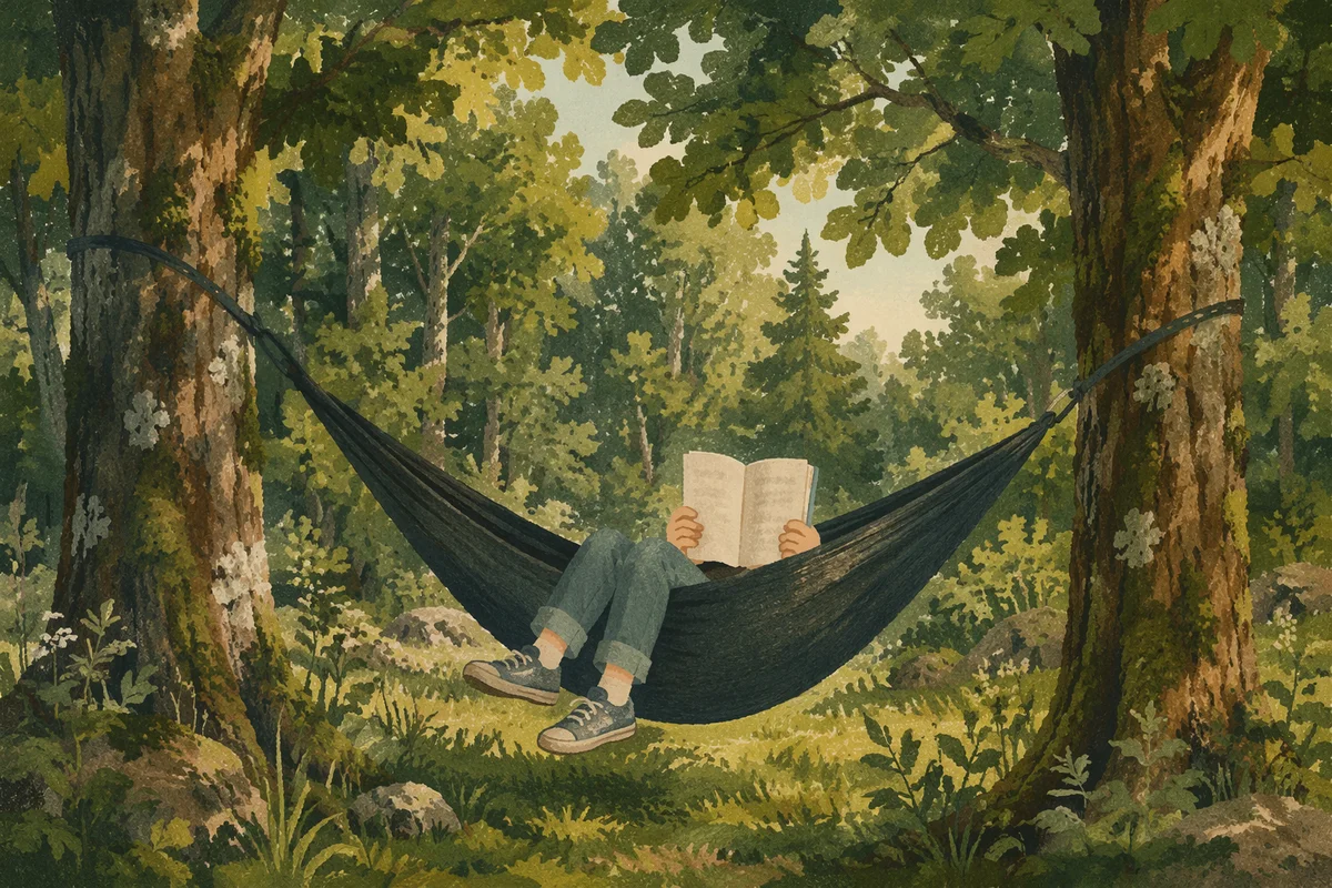 Peaceful Forest Hammock Reading Retreat