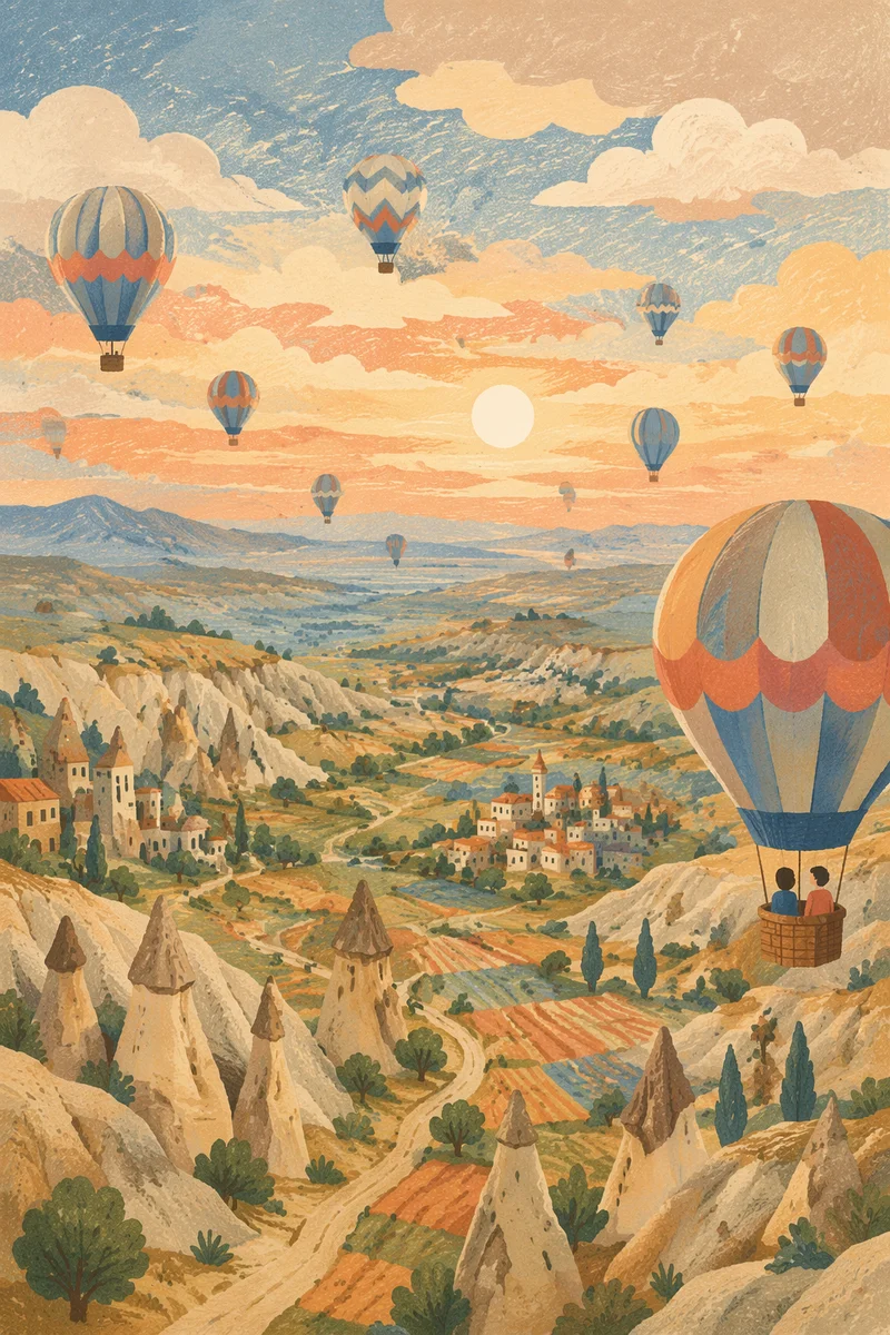 Colorful Hot Air Balloons Over Sunrise Valley