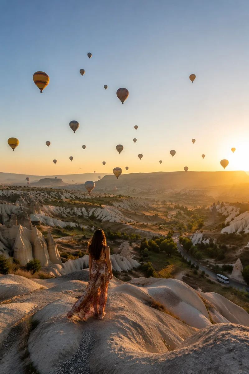 Colorful Hot Air Balloons Over Sunrise Valley
