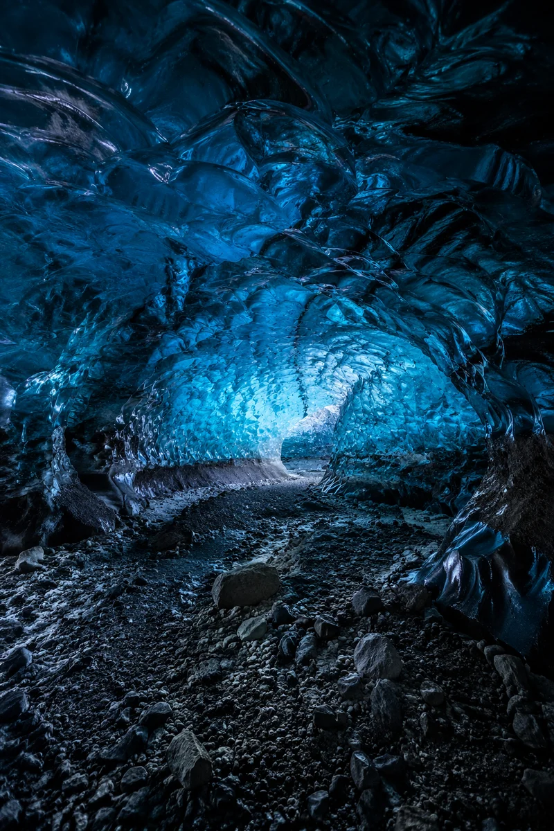 Glowing Blue Crystal Ice Cave Interior