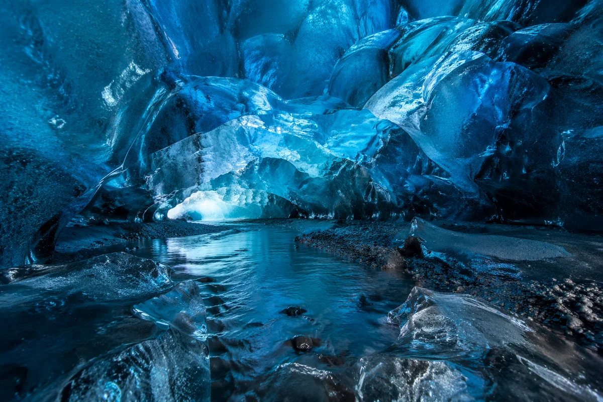 Glowing Blue Crystal Ice Cave Interior