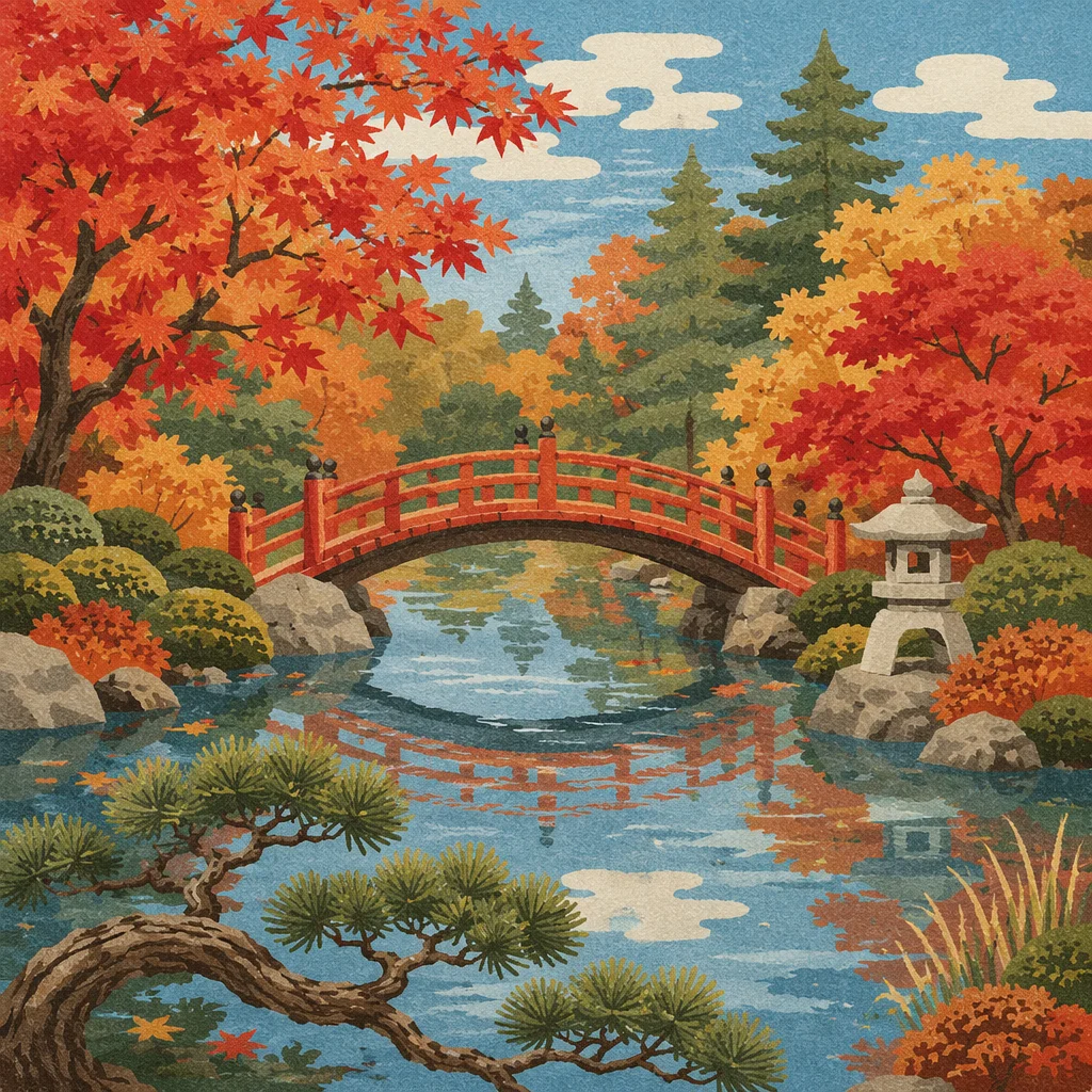 Serene Japanese Garden Bridge in Autumn