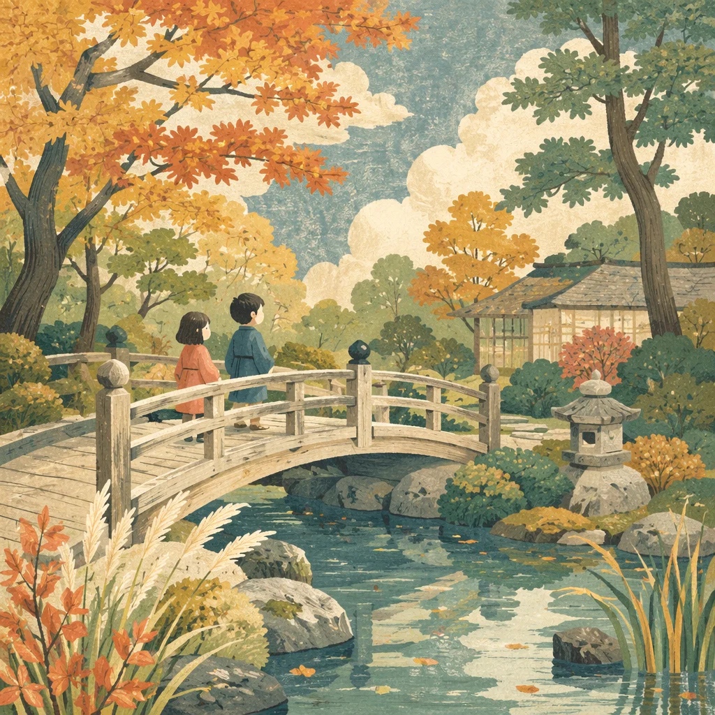 Serene Japanese Garden Bridge in Autumn