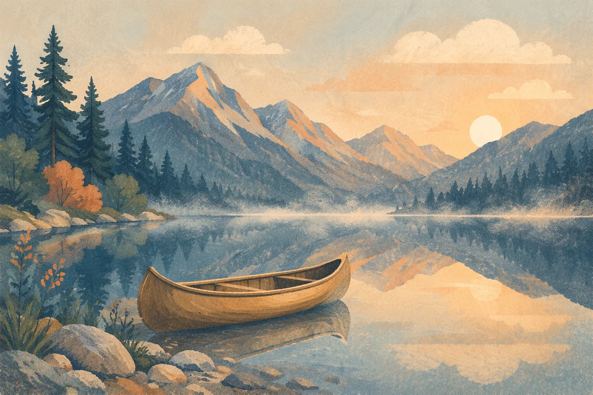 Peaceful Canoe Reflection on Alpine Lake
