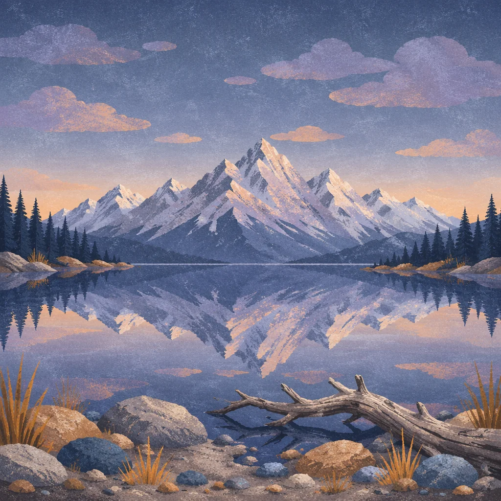 Still Alpine Lake Mountain Reflection at Dawn