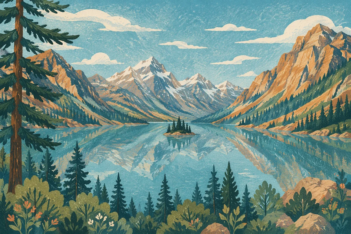 Still Alpine Lake Reflection Mountain Panorama