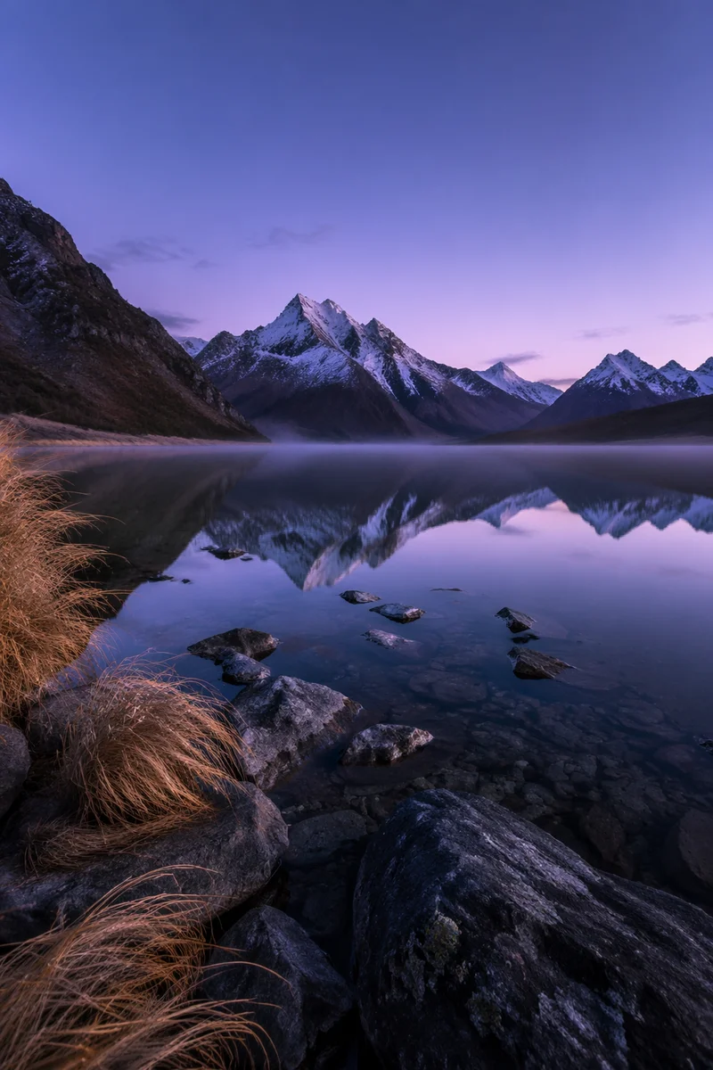 Still Alpine Lake Reflection at Blue Hour