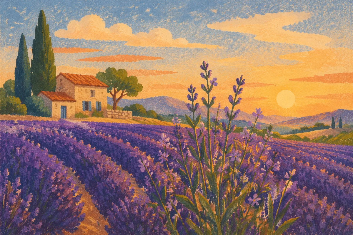 Provence Lavender Field at Golden Sunset