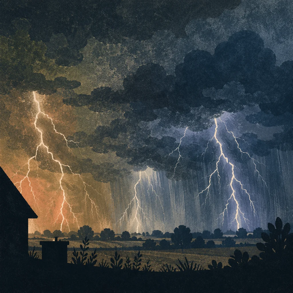 Dramatic Lightning Storm Over Rural Horizon