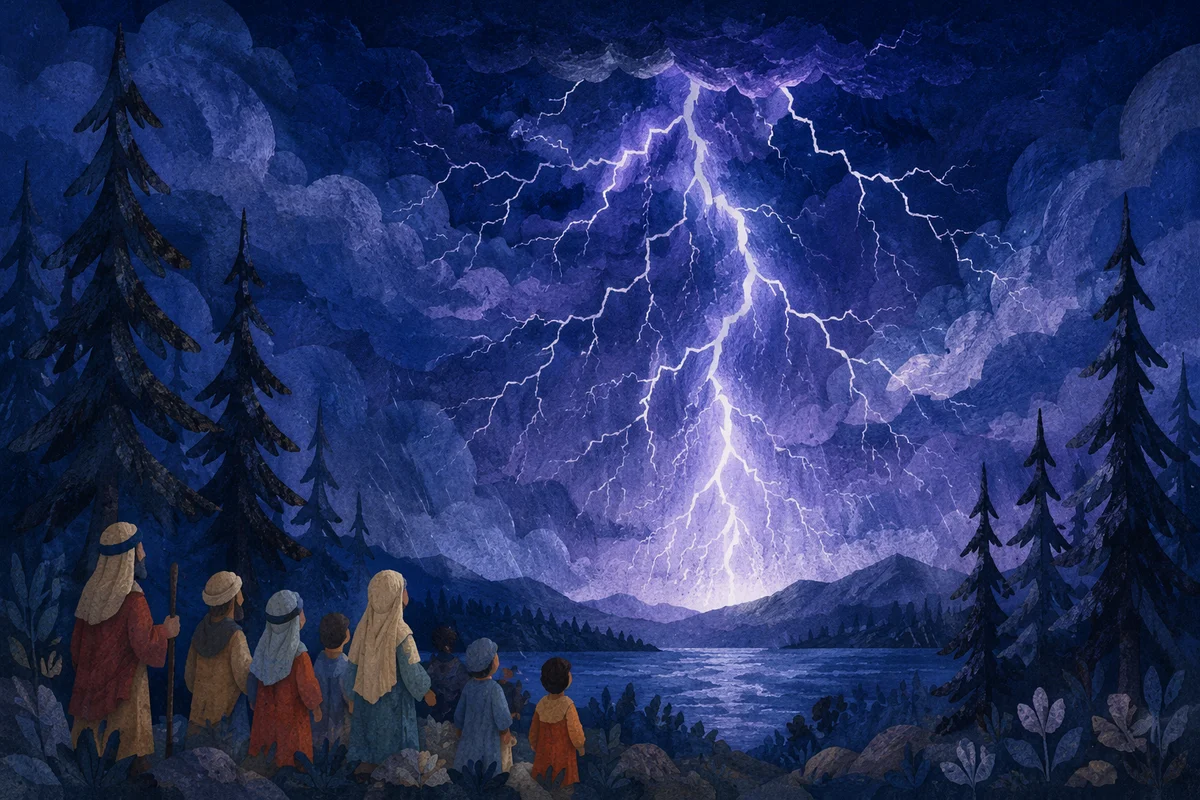 Dramatic Lightning Over Forest Storm Sky
