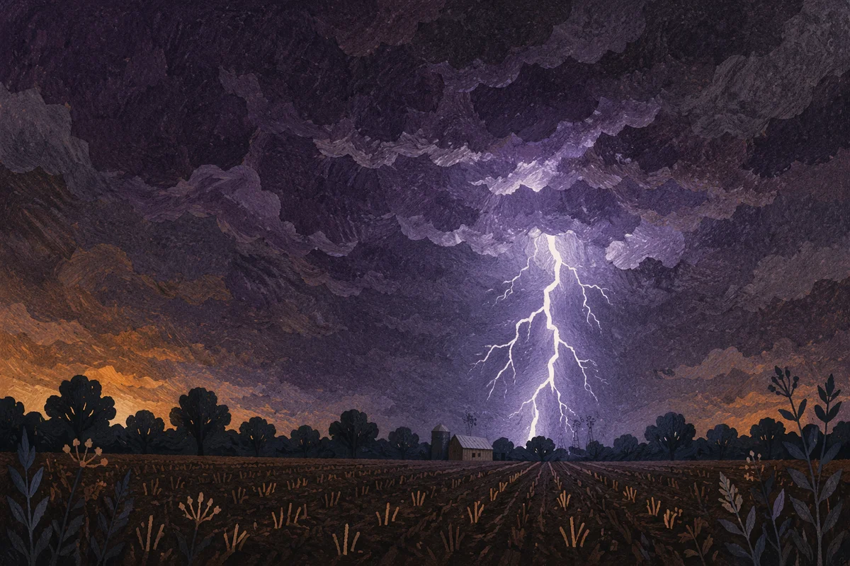 Dramatic Night Lightning Over Rural Field