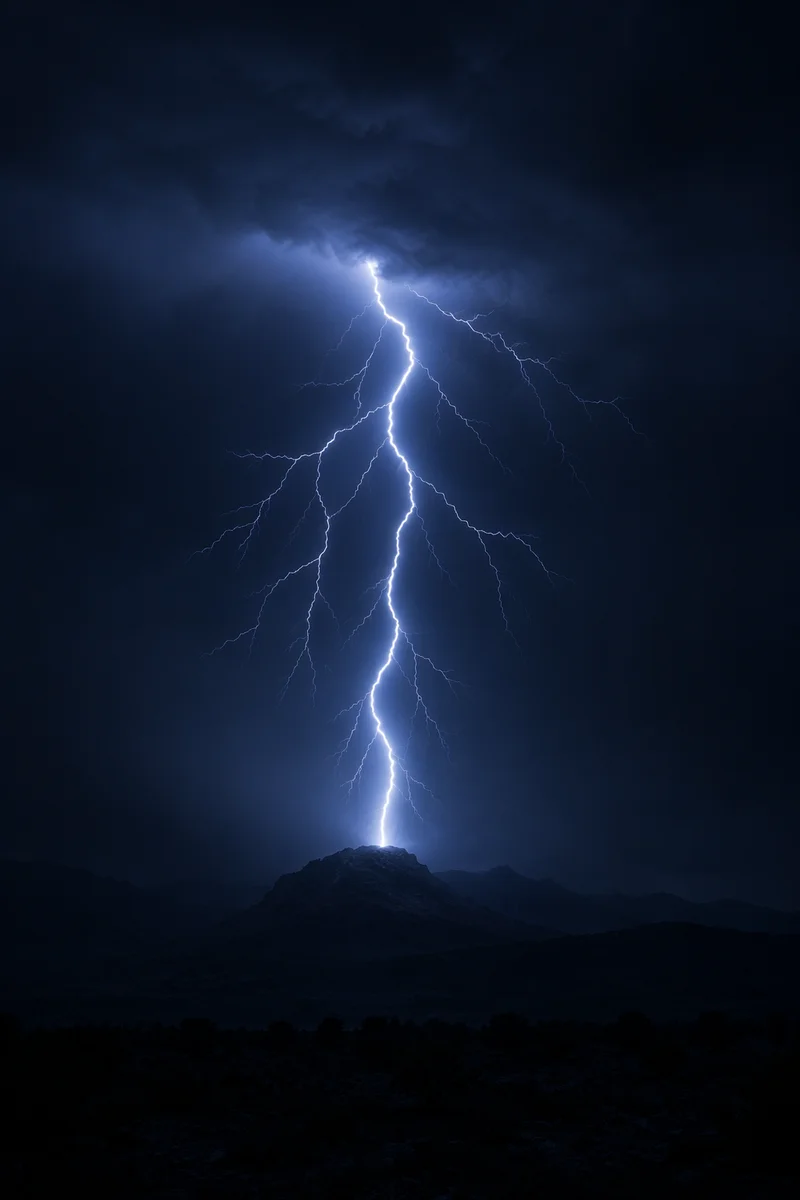 Lightning Strike Over Dark Stormy Ridgeline
