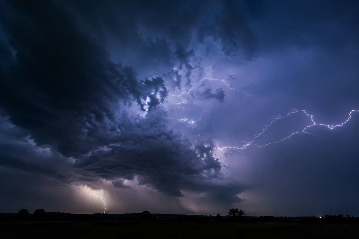 Dramatic Lightning Storm Over Rural Horizon