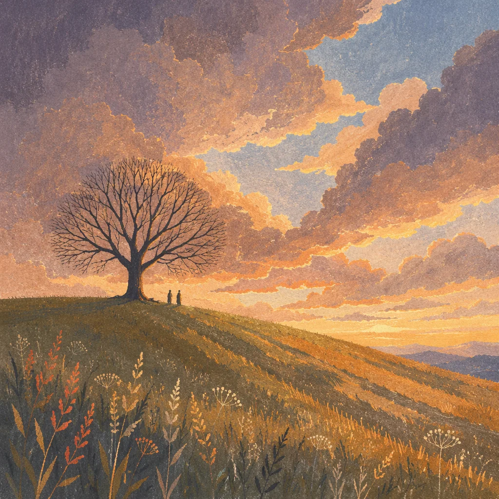 Lone Tree on Hilltop at Golden Hour