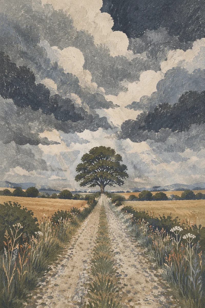 Lone Tree Hilltop Under Dramatic Clouds