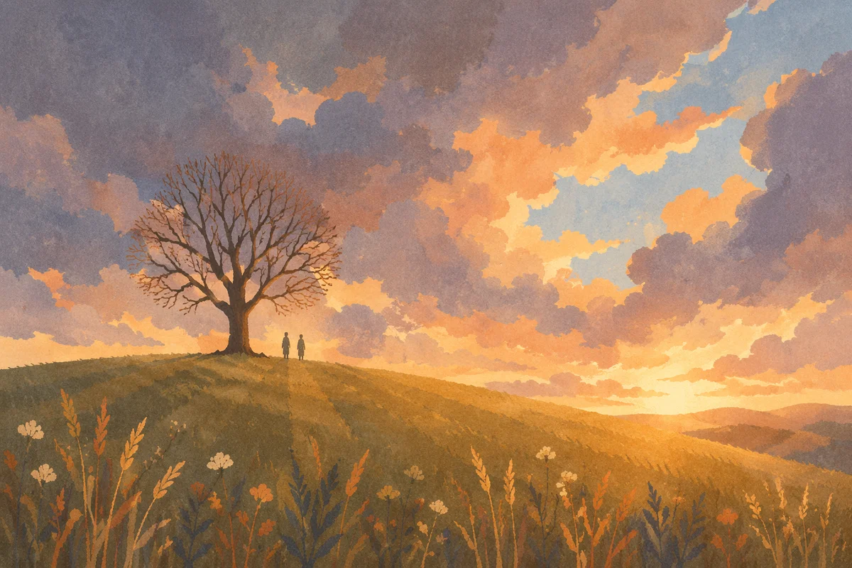 Lone Tree on Hill Under Dramatic Sky