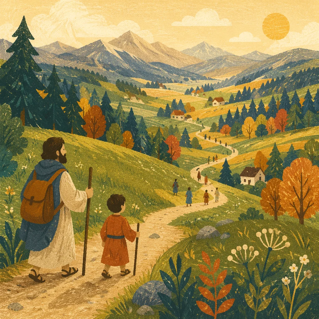 Winding Meadow Path to Hazy Mountains