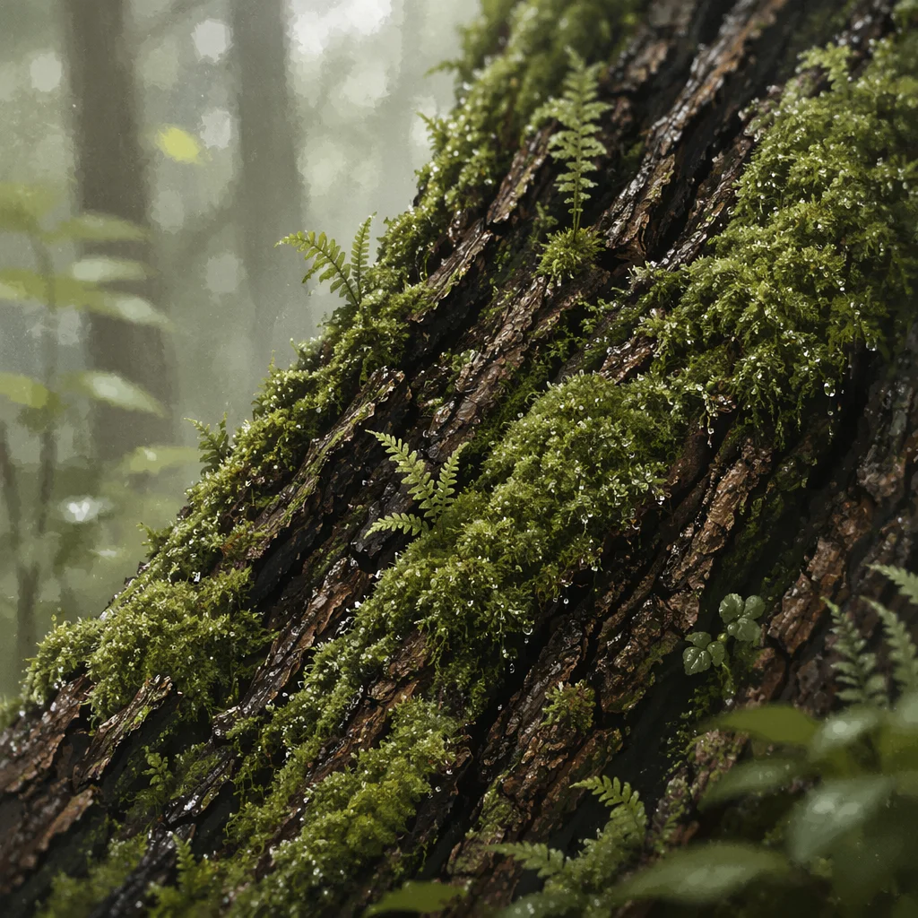 Moss Covered Tree Trunk Texture Closeup