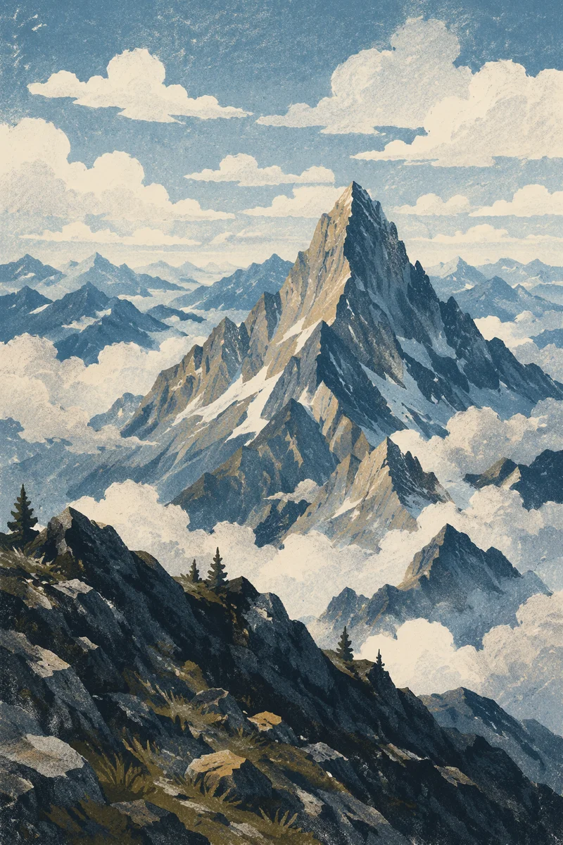 Majestic Mountain Peak Above Drifting Clouds