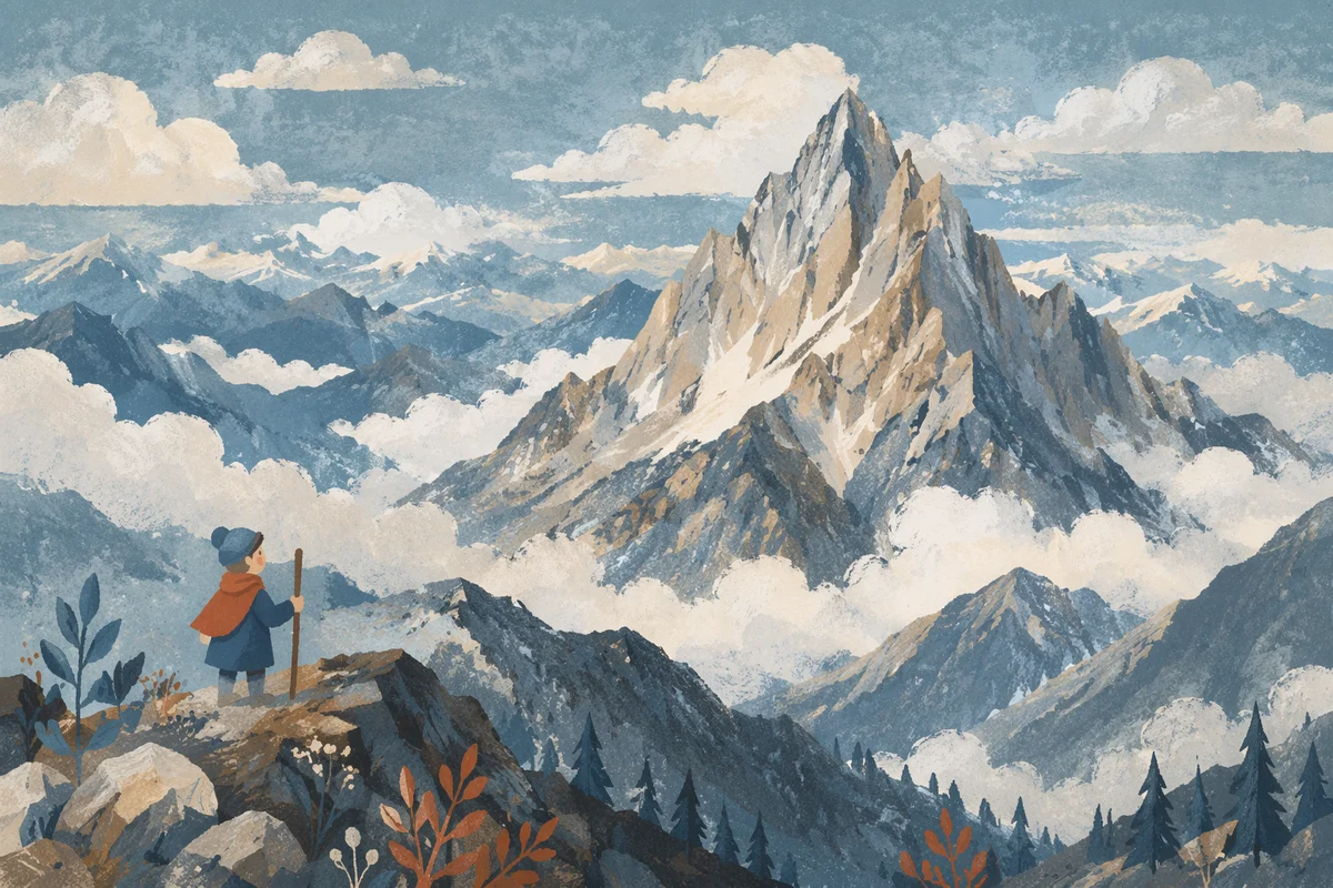 Majestic Mountain Peak Above Drifting Clouds