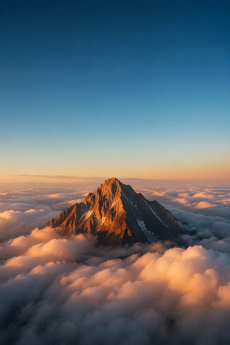 Majestic Mountain Peak Above Soft Clouds