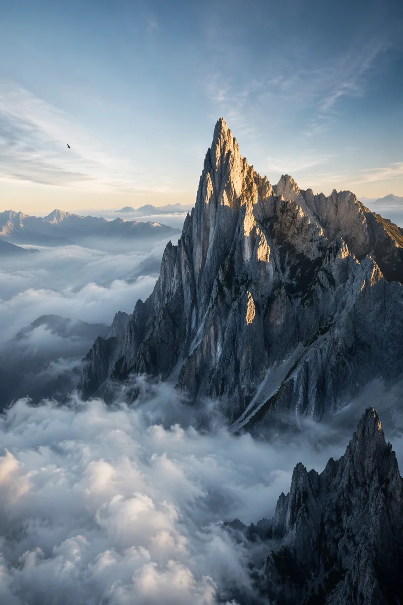 Majestic Mountain Peak Above Morning Clouds
