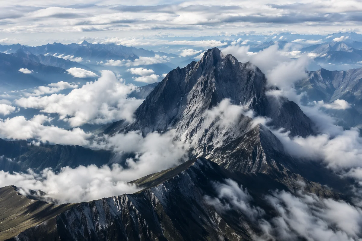 Majestic Mountain Peak Above Drifting Clouds