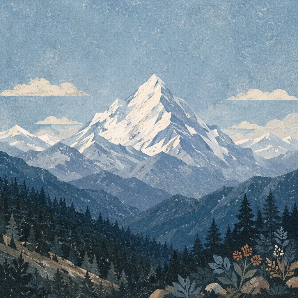 Snow-Capped Mountain Peak Under Blue Sky