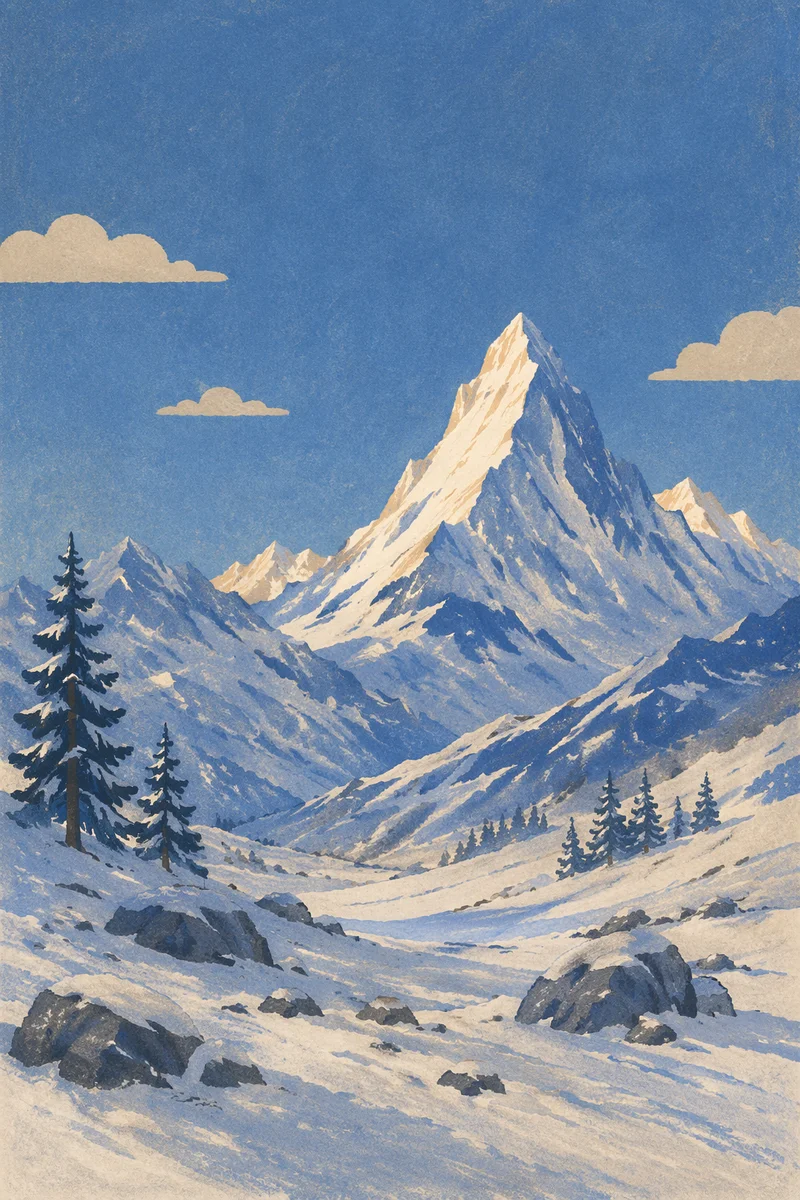 Snow-Capped Mountain Peak Under Blue Sky