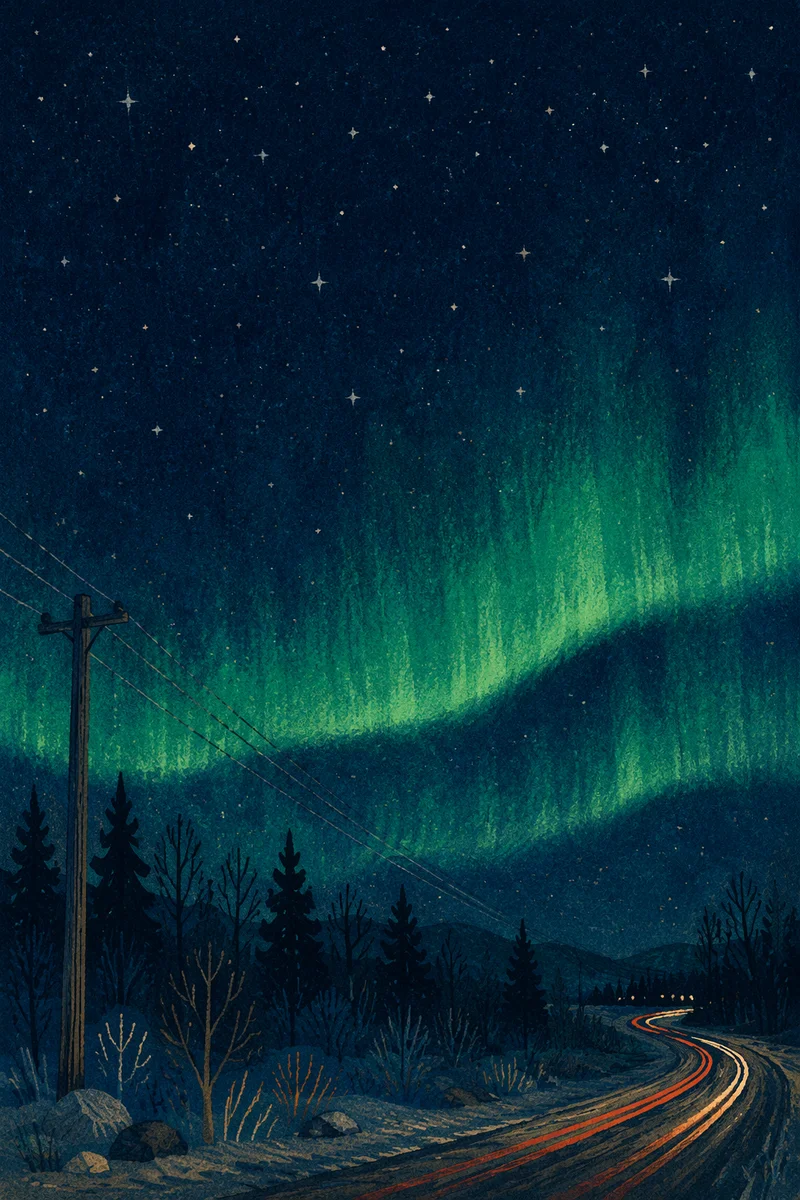Green Aurora Over Quiet Northern Woodland