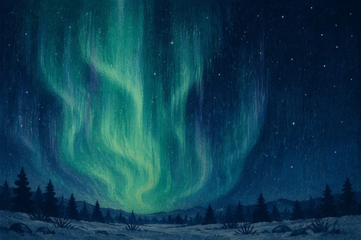 Green Aurora Borealis Over Arctic Night Sky