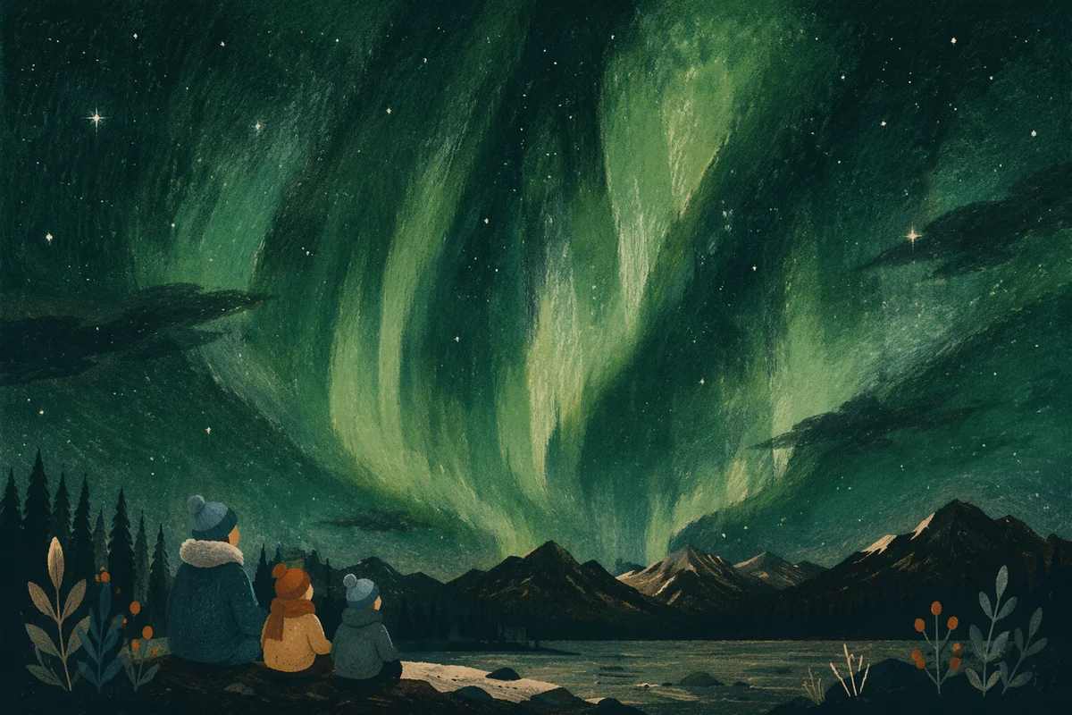 Green Aurora Borealis Over Northern Wilderness