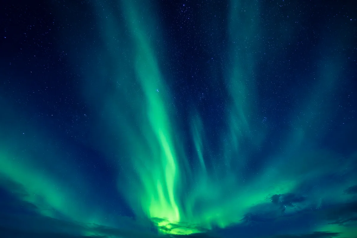 Emerald Aurora Over Midnight Polar Sky