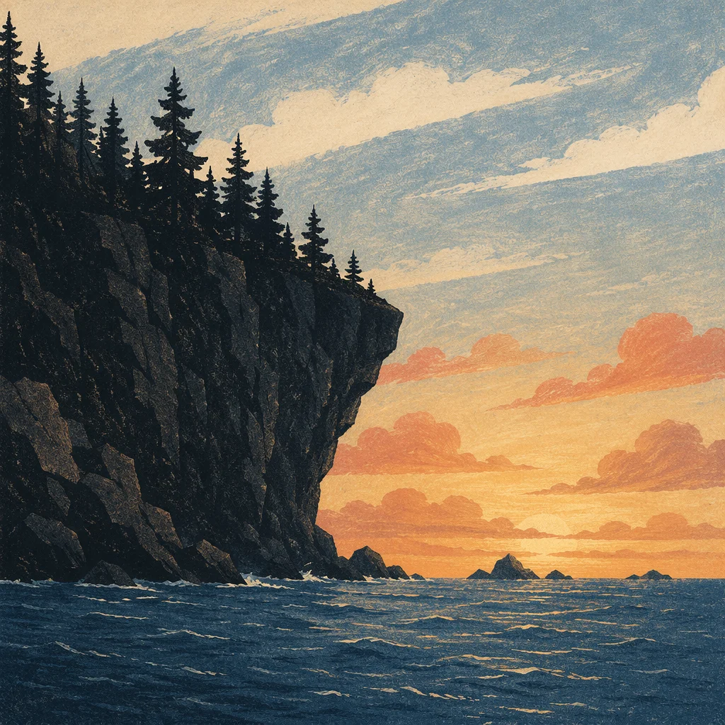 Ocean Sunset Silhouette with Limestone Cliffs