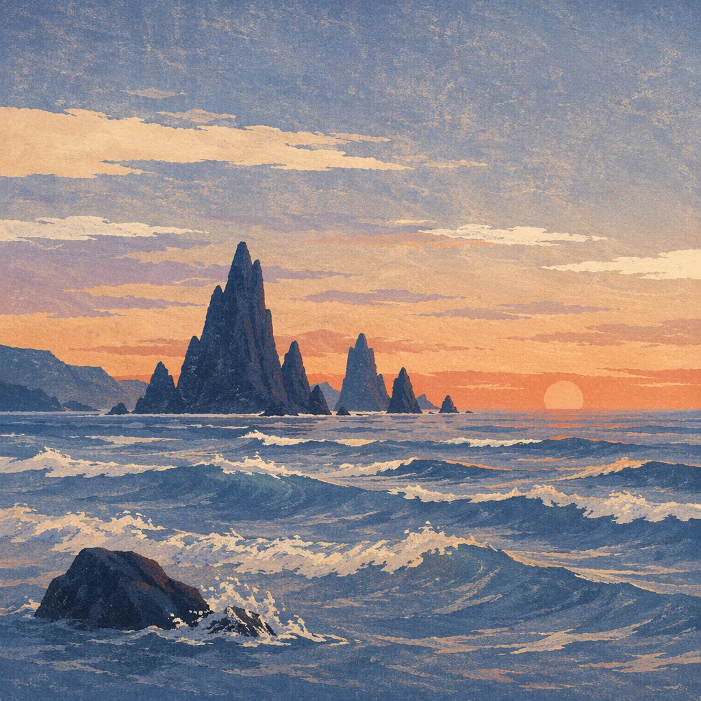 Twilight Ocean Sunset Rock Silhouettes