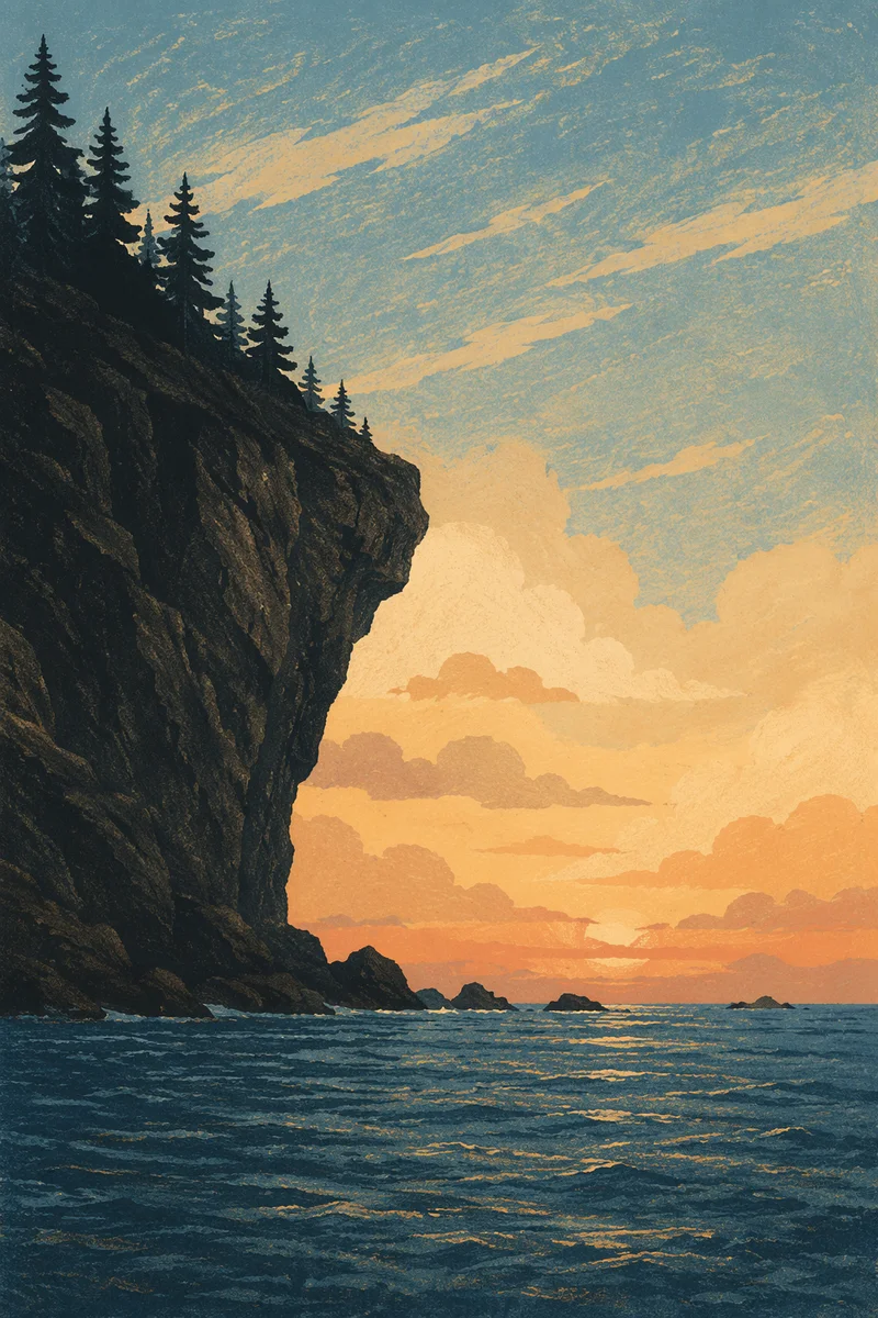 Ocean Sunset Silhouette with Limestone Cliffs