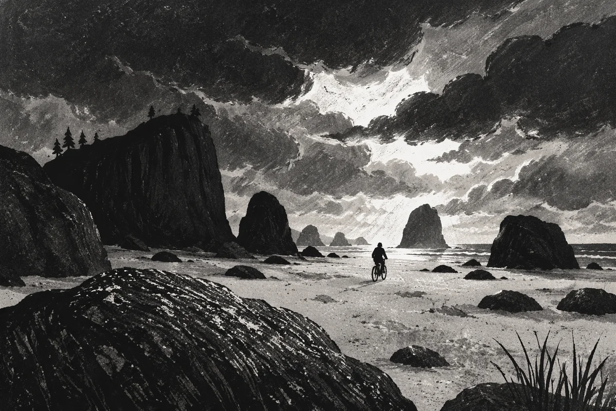Monochrome Coastal Rocks at Stormy Sunset