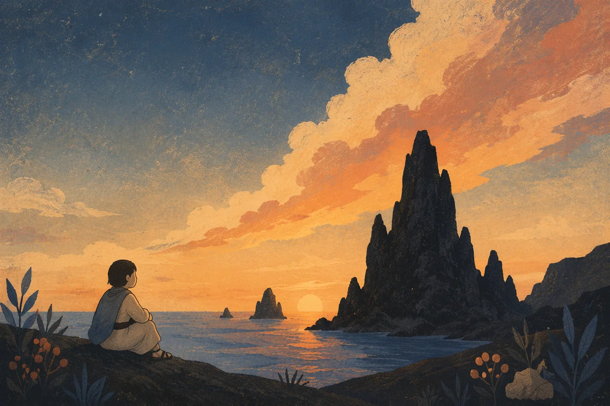 Ocean Sunset Silhouette with Rugged Sea Stacks