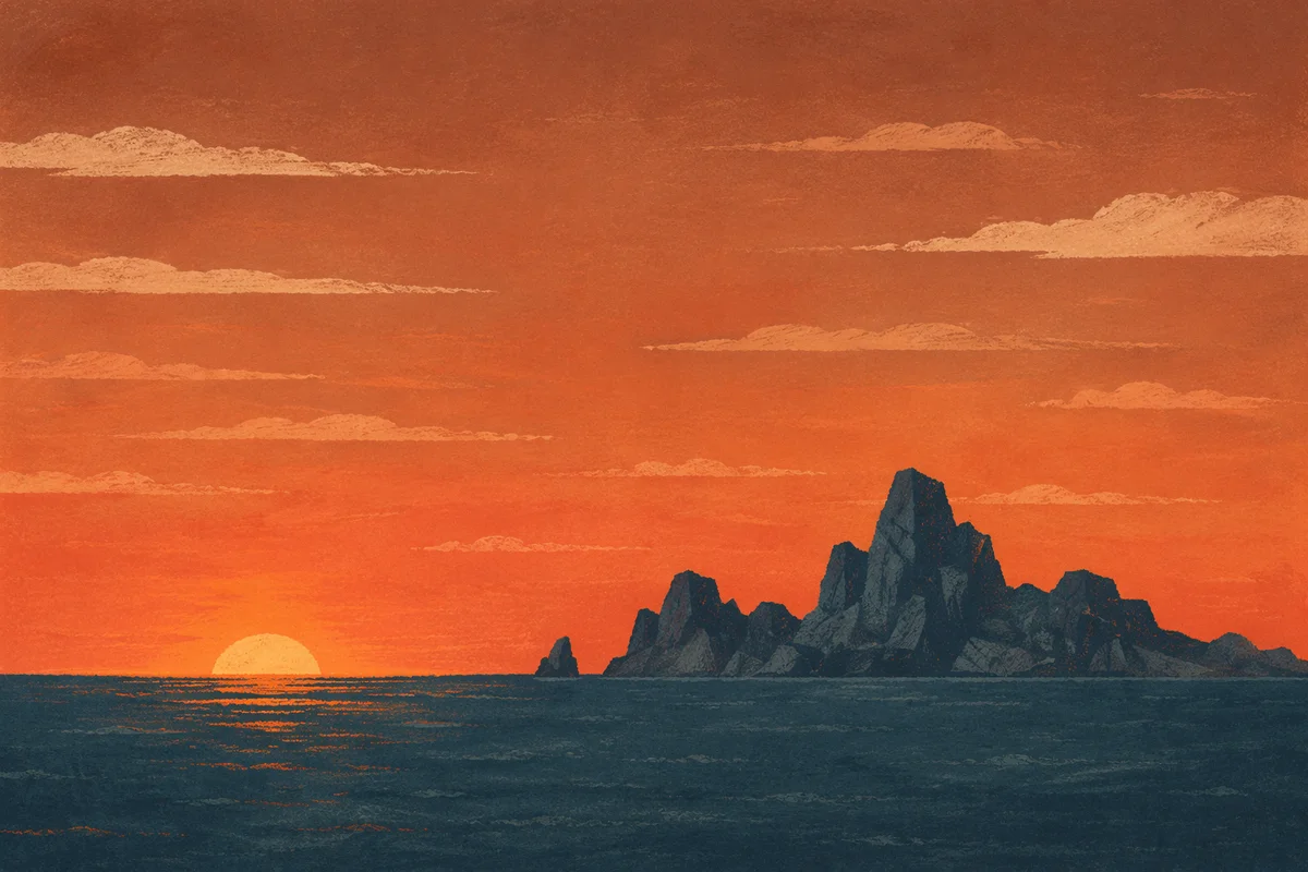 Ocean Sunset With Rock Formation Silhouette