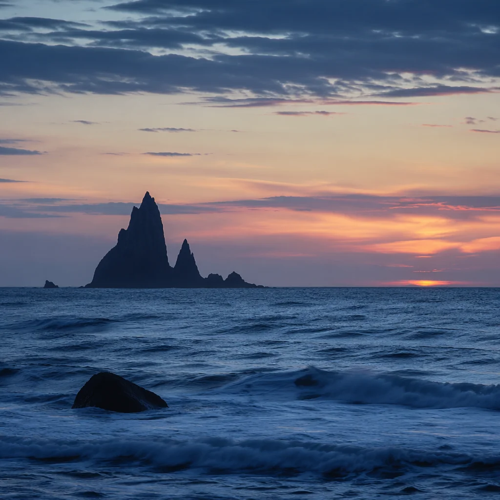 Twilight Ocean Sunset Rock Silhouettes