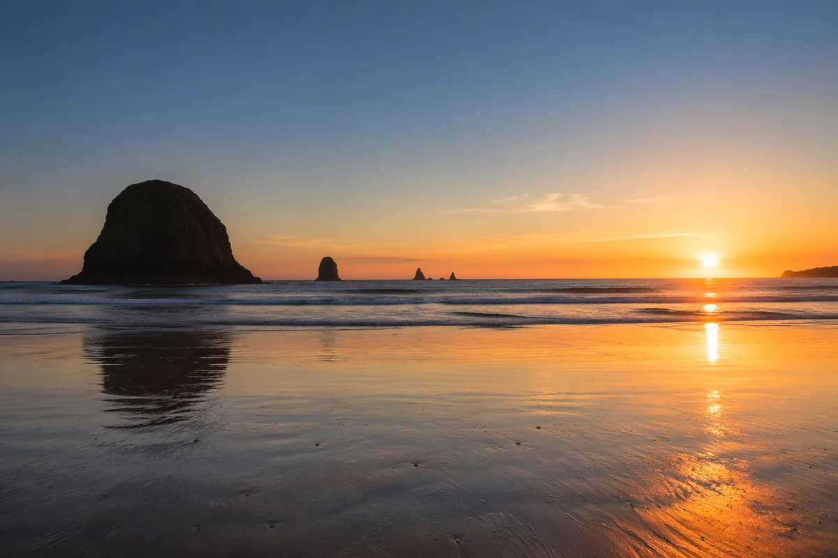 Ocean Sunset Silhouettes with Sea Stacks
