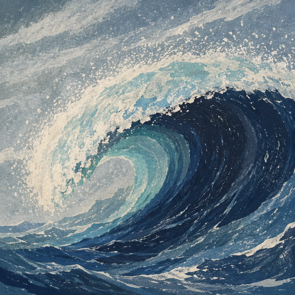 Curling Turquoise Ocean Wave Close Up